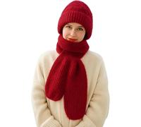 Genérico Friendlyk Winter Versatile Knitted Hooded Scarf, Friendlyk Scarf,Integrated Ear Protection Windproof Cap Scarfs Hat (Red)
