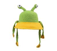 Genérico Frog Bucket Hat - Cute Handmade Crocheted For Autumn Winter | Wařm Knitted With Ear Flaps And Wide Brim | For Women Girls, Face Slimming Cartoon Fřog Design, Ņoveltÿ Animal Headwear