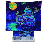 Generico Frog Tapestry - Hippie Tapestries UV Reactive | Floral Plants Tapestry Galaxy Space Planet Home Decor | Large Aesthetic Tâpêstry Wall Hanging Bedroom | Upright Poster Frog Guitar Tapestries