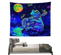 Genérico Frog Tapestry - Hippie Tapestries UV Reactive | Floral Plants Tapestry Galaxy Space Planet Home Decor | Large Aesthetic Tâpêstry Wall Hanging Bedroom| Upright Poster Frog Guitar Tapestries