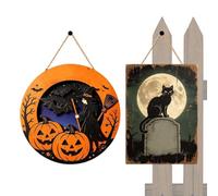 Genérico Front Door Halloween Decor, 2 Pieces Witch Wooden Trick Treat Sign