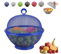 Genérico fruit fly proof bowl with mesh basket with lid,Large Capacity Mesh Basket,mesh fruit basket with lid anti fly,Suitable for kitchen or outdoor picnic (Blue)