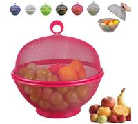 Genérico fruit fly proof bowl with mesh basket with lid,Large Capacity Mesh Basket,mesh fruit basket with lid anti fly,Suitable for kitchen or outdoor picnic (Rose red)