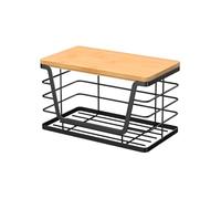 Genérico Fruits Holder, Wood Top Holder, Stackable Compact Space Saving Strong Material Lightweight Rust Proof Stable Base, Pantry Organizer for Home Kitchen Countertop, Small, Large, Black