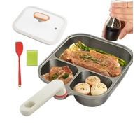 Genérico Frying Pan - Egg Frying Pan | Titanium Pot,3-Compartment Nonstick Titanium Pot With Lid & Silicone Spatula Multi-Section Skillet For Breakfast, Meal Prep & Food Cooking At Home Or Kitchen