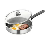 Genérico Frying Pan- Even Heat Induction Cooking, Stainless Steel Skillet Pan, Transparent Lid Heat Control FryingPan, Durable Steel Accessory Case SkilletPan| For Home Kitchen Restaurant Camping