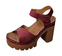 Genérico Fucsia Sandalias retro de lataforma para mujer, sandalias de tacón grueso lataforma caladas verano tacón lto, modernas y cómodas con una sola tira. Barefoot (Red, 37)