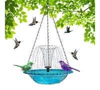 Genérico Fuente Colgante Solar en Cascada para pájaros,Fuentes De Bañoo para Pájaro, Comederos para Pájaro Exterior,Bomba Solar y Cuenco de Cristal, Ideal para Exteriores y Jardines.
