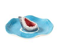 Genérico Fuente de Tiburón para Servir - Plato de Cerámica Pintado a Mano para Mariscos | Plato temático océanos,para Tacos de Pescado, Pulpo, Camarones, Sardinas, Hamburguesas,