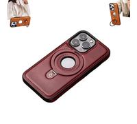 Genérico Full-Coverage Shockproof Leather Magnetic Stand for Phone Case, High-End & Luxury Leather Invisible Stand for Phone Case, with Metal Magnetic for iPhone 16pro (Red,For iPhone16)