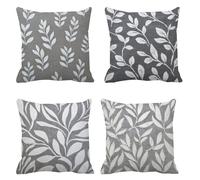 Genérico Funda Cojin 80x80cm Lino Juego de 4 Gris, Cuadrado Hojas Fundas Cojines, Funda Almohada Otoño, Cojines Sofa para Decoración Dormitorio Y Salón, con Cremallera Oculta, Lavable a máquina B-453