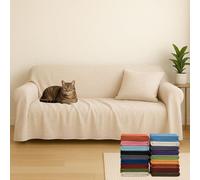 Generico Funda Cubretodo Multiuso - Cubresofa de 2 Plazas o Cubrecamas Individual/Matrimonial, Mezcla de Algodón Color Marfil, Medidas 170x280 cm - Fabricado en Italia