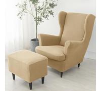 Genérico Funda De 3 Piezas para Sillón Orejero con Funda para Otomana, Funda Elástica + Funda para Otomana Universal, Antideslizante Y Extraíble De Sofá Resistente A Arañazos,Marrón