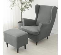 Genérico Funda De 3 Piezas para Sillón Orejero con Funda para Otomana, Funda Elástica + Funda para Otomana Universal, Antideslizante Y Extraíble De Sofá Resistente A Arañazos,Dark Gray