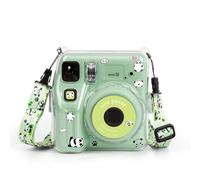 Genérico Funda de Cristal para cámara para Instax Mini SE, Funda Transparente con Correa y Pegatina 3PCS, Hard Shell Cover (Verde)