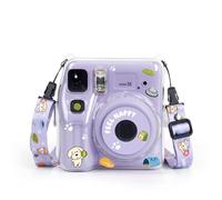 Genérico Funda de Cristal para cámara para Instax Mini SE, Funda Transparente con Correa y Pegatina 3PCS, Hard Shell Cover (Morado)