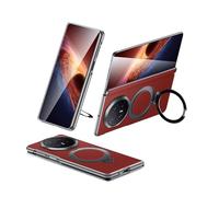 Genérico Funda De Cuero Genuino For Honor Magic V6, Cubierta Trasera con Soporte De Anillo Magnético, Bisagra Protectora De Cámara, Carcasa De Lujo(Red)