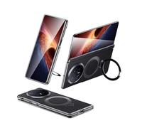 Genérico Funda De Cuero Genuino For Honor Magic V6, Cubierta Trasera con Soporte De Anillo Magnético, Bisagra Protectora De Cámara, Carcasa De Lujo(Black)