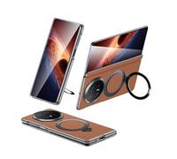 Genérico Funda De Cuero Genuino For Honor Magic V6, Cubierta Trasera con Soporte De Anillo Magnético, Bisagra Protectora De Cámara, Carcasa De Lujo(Brown)