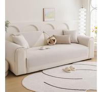 Genérico Funda de Sofá Impermeable de Chenilla, Protector Antideslizante Resistente a Arañazos para Perros y Gatos, Funda 1 2 3 4 Plazas Forma U L Seccional(Beige,70x240cm)