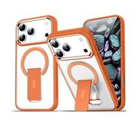 Genérico Funda de teléfono magnética con Soporte Plegable for iPhone 17, 16, 15, 14 Plus, 13, 12, 11 Pro MAX, Panel Trasero translúcido Mate for Hombres y Mujeres(Orange,iPhone 16 Pro)