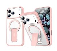 Genérico Funda de teléfono magnética con Soporte Plegable for iPhone 17, 16, 15, 14 Plus, 13, 12, 11 Pro MAX, Panel Trasero translúcido Mate for Hombres y Mujeres(Pink,iPhone 12ProMax)