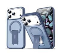 Genérico Funda de teléfono magnética con Soporte Plegable for iPhone 17, 16, 15, 14 Plus, 13, 12, 11 Pro MAX, Panel Trasero translúcido Mate for Hombres y Mujeres(Navy Blue,iPhone 17 Pro)
