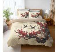 Genérico Funda Edredon - Funda nórdica Suave y Cálido, Beige, Ultrasuave con Cremallera, No Necesita Planchado, Funda de edredón - 150 x 220 (Cama 80|90),Tradicional Floral Flor De Ciruelo Golondrina