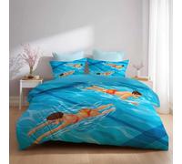 Genérico Funda Edredon Microfibra - Funda nórdica Suave y Cálido, Azul, Ultrasuave con Cremallera, No Necesita Planchado, Funda de edredón - 200 x 220, Dibujos Animados Piscina Gente Natación