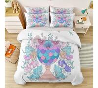 Genérico Funda Nórdica 200 x 200 cm + 2 Fundas de Almohada - Sencillo Floral En Forma De Corazón Santo Grial Funda de Edredón, Blanco Reversible Blando Microfibra Funda Nórdica con Cremallera