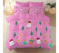 Genérico Funda Nórdica 240 x 220 cm + 2 Fundas de Almohada - Dibujos Animados Natale Pianta Albero Pupazzo Di Neve Funda de Edredón, Rosa Reversible Blando Microfibra Funda Nórdica con Cremallera