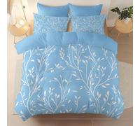 Genérico Funda Nórdica 260 x 240 cm + 2 Fundas de Almohada - Moderna Decorativa Planta Rama De Sauce Hoja Funda de Edredón, Azul Claro Reversible Blando Microfibra Funda Nórdica con Cremallera