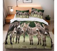 Genérico Funda Nórdica Burro Lindo 135x200 cm Impresión 3D Burro Animal Juego de Funda Edredon Microfibra Confort Bedding con Cremallera Cuatro Bandas de Esquina 2 Fundas de Almohada de 50x75 cm