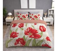 Genérico Funda Nordica Cama 105 - Juego de Funda Edredon 155 x 220 cm 2 Piezas + 1 Funda de Almohada 50 x 75 cm, Microfibra Suave y para la Piel, Antiarrugas, Rojo, Vintage Floral Cuadros