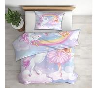 Genérico Funda Nordica Cama 105 Unicornio, Funda Nórdica Infantil Princesa Arcoíris, Ropa de Cama 200x200, Juego de Cama 3 Piezas, Funda Edredon Microfibra Y 2 Fundas de Almohada 50x75 cm - SKA5848