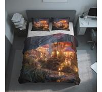 Genérico Funda Nordica Cama 135/150 Casa de Hongos, Ropa de Cama 220 x 240cm Mundo de Cuentos de Hadas Fantásticos, Suave y Cómodo Microfibra, Incluye Dos Fundas de Almohada, con Cremallera PZ&S-27
