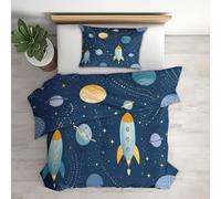 Genérico Funda Nordica Cama 135/150 Cohete, Funda Nórdica Infantil Planetas Espacio, Ropa de Cama 220x240, Juego de Cama 3 Piezas, Funda Edredon Microfibra Y 2 Fundas de Almohada 50x75 cm - SKA5894