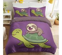 Genérico Funda Nordica Cama 150-240 x 220 cm, Animal Perezoso Feliz Tortuga para Niños, Púrpura, Dibujos Animados, Suave Microfibra Juego de Funda Edredon, Reversible, Resistente al Desvanecimiento