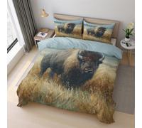 Genérico Funda Nordica Cama 150 Bisonte Americano Funda Nórdica 135x200 Pintura al Óleo Animales Salvajes, Suave Microfibra Ropa de Cama 2 Piezas, 1 Funda de Almohada, con Cremallera 21D&-30