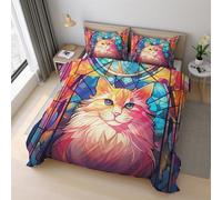 Genérico Funda Nordica Cama 150 Gato Vidrio Roto Funda Nórdica 135x200 Geométrico Colorido, Suave Microfibra Ropa de Cama 2 Piezas, 1 Funda de Almohada, con Cremallera 21D&-26