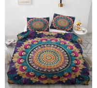 Genérico Funda Nordica Cama 150 Mandala Funda Nórdica 155x220 Flor Vintage Bohemia, Suave Microfibra Ropa de Cama 3 Piezas, 2 Funda de Almohada, con Cremallera 21D&-3