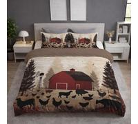 Genérico Funda Nordica Cama 150 - Microfibra Juego de Funda Nórdica 200x220 cm y 2 Fundas de Almohada 50x75 cm, Suave, Transpirable y Delicada para la Piel, Marrón Claro, Animales Granja Granero