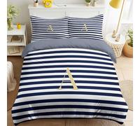 Genérico Funda Nordica Cama 180-260 x 240 cm, Simple Rayas Letra A para Niños Estudiantes, Azul Marino, Minimalista, Suave Microfibra Juego de Funda Edredon, Reversible, Agradable para la Piel