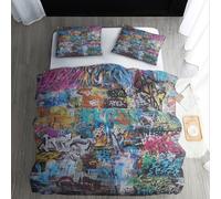 Genérico Funda Nordica Cama 180 Arte Callejero, Ropa de Cama 240 x 260cm Grafiti Colorido Hip-Hop, Suave y Cómodo Microfibra, Incluye Dos Fundas de Almohada, con Cremallera PZ&S-20