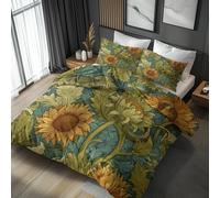 Genérico Funda Nordica Cama 90 Girasoles Flores, Funda Nórdica Vintage Floral Hojas, Ropa de Cama 150x200, Juego de Cama 3 Piezas, Funda Edredon Microfibra y 2 Fundas de Almohada 50x75 cm - SKA11912