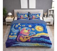 Genérico Funda Nordica Cama 90 - Juego de Funda Edredon 135 x 200 cm 2 Piezas + 1 Funda de Almohada 50 x 75 cm, Microfibra Suave y para la Piel, Antiarrugas, Azul, Dibujos Animados Lindo Cerdo