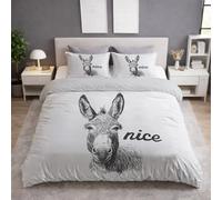 Genérico Funda Nordica Cama 90 - Juego de Funda Edredon 135 x 200 cm 2 Piezas + 1 Funda de Almohada 50 x 75 cm, Microfibra Suave y para la Piel, Antiarrugas, Gris, Animal Lindo Burro