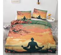 Genérico Funda Nordica Cama 90 Yoga Zen, Ropa de Cama 135 x 200cm Espiritual Atardecer Flores de Cerezo, Suave y Cómodo Microfibra, Incluye Una Funda de Almohada, con Cremallera PZ&S-38