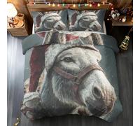 Genérico Funda Nordica Cama Burro Ropa de Cama Microfibra Suave, Gorro de Papá Noel con Animales Funda de Edredon 220x240 cm y 2 Funda de Almohada 50x75 cm, con Cremallera a&-45