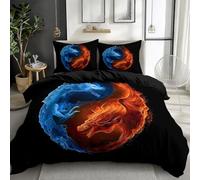 Genérico Funda nórdica de Reversible Microfibra Ultra Suave Confortable y Transpirable, Negro Funda Edredon 180 x 220 cm con 2 Fundas de Almohada para Cremallera Arte Dragón De Hielo Dragón De Fuego